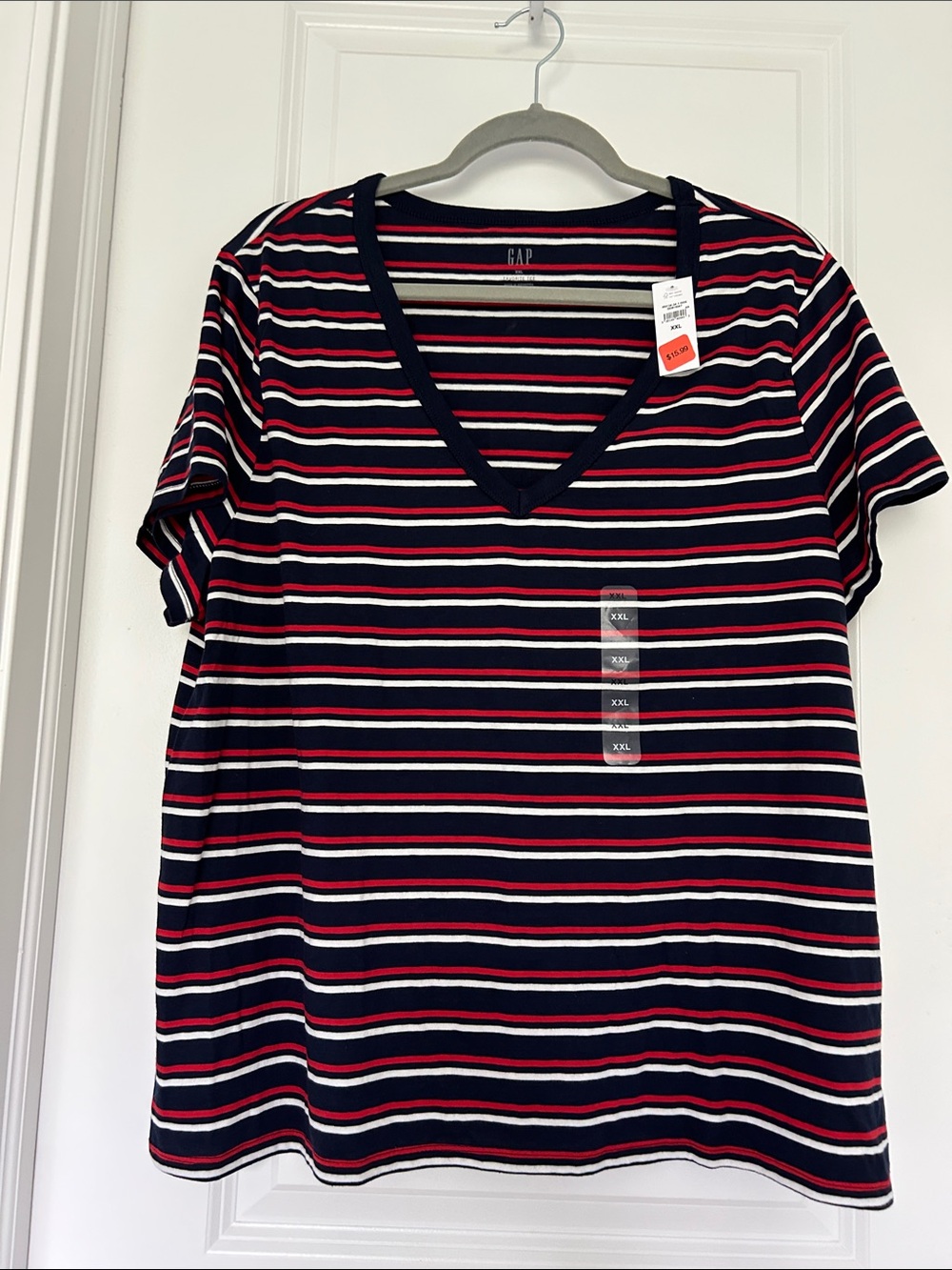 GAP Navy, Red & White Striped V-Neck Short Sleeve Tee